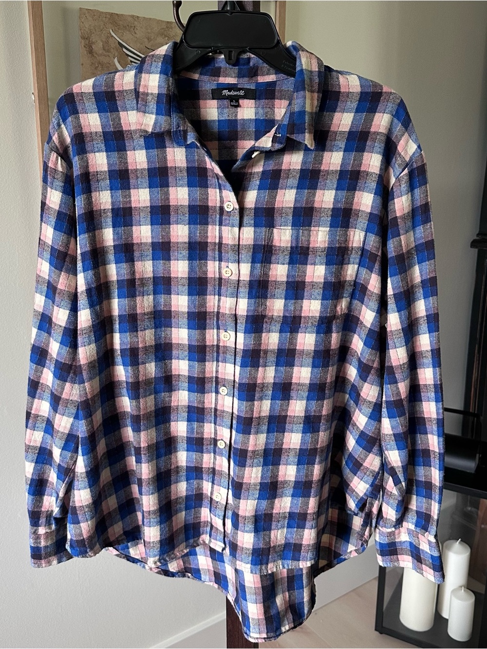 Madewell Blue & Pink Plaid Cotton Button-Down Shirt